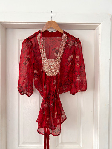 Women red sheer - sheer, floral